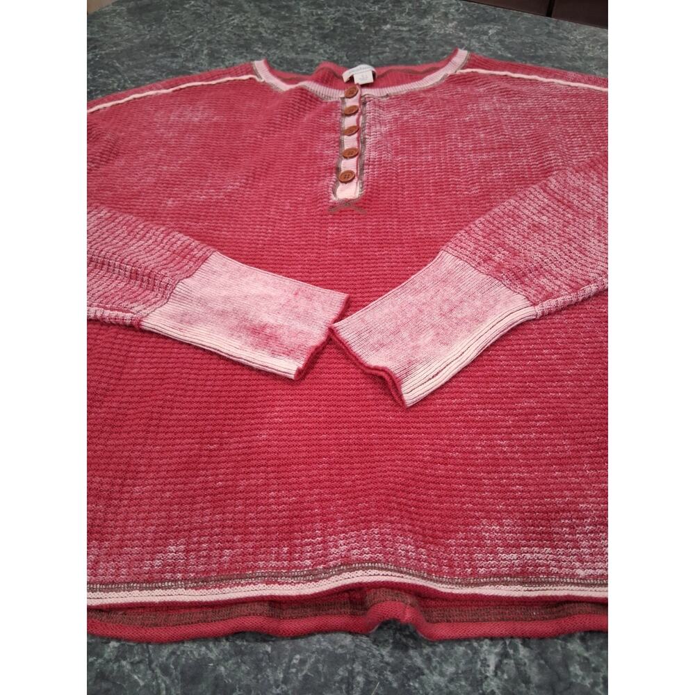 Sundance Gentry waffle knit Henley top long sleeved red distressed oversized LRG - Picture 2 of 12